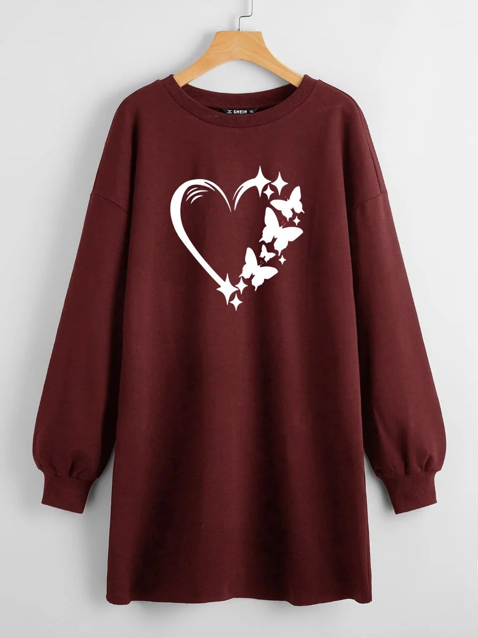 LONG LENGTH SWEATSHIRT NAVY BLUE ALL OVER BUTTERFFLIES